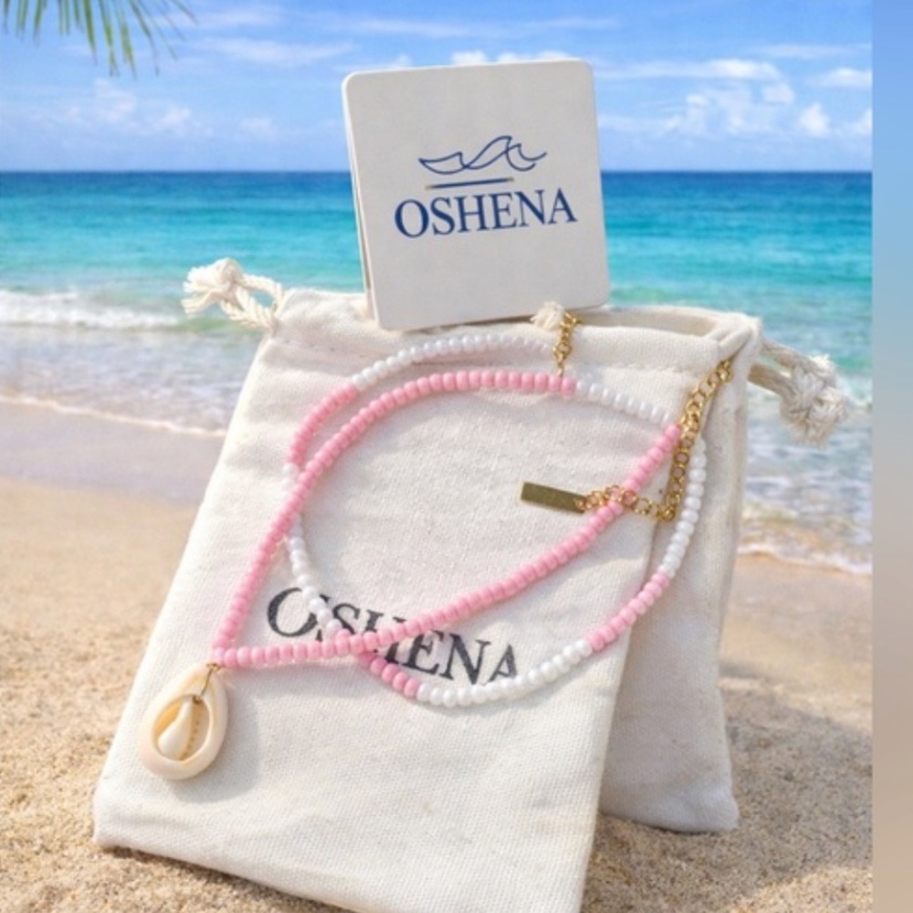 Oshena Pink & White Shell Anklet NWT Coastal Beach Jewelry